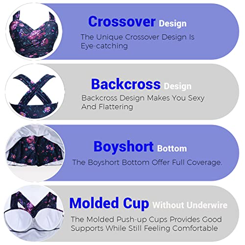 COCOPEAR Women's Elegant Crossover One Piece Swimdress Floral Skirted Swimsuit Floral 38 L/8-10 - Image 5