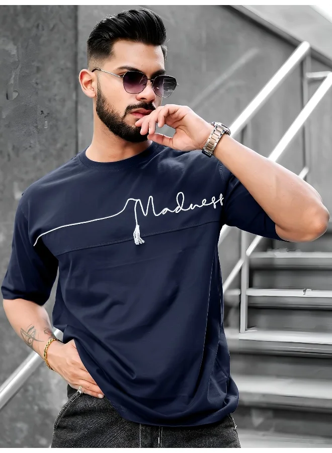 Maniac Maniac Mens Textured Polo Neck 3/4th Sleeve Half Zipper Dark Green Cotton T-Shirt