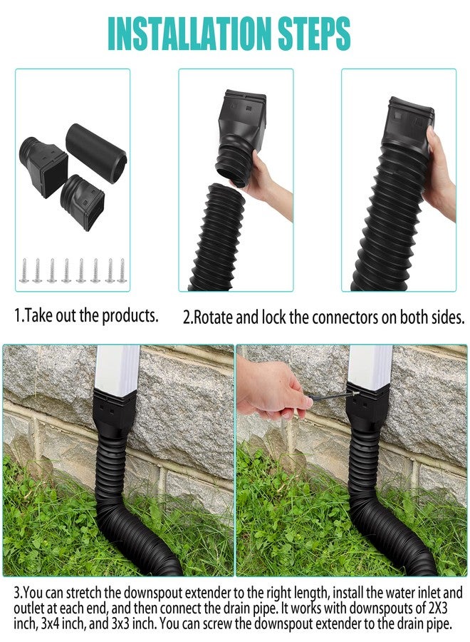PXCAYFF 3 Pack Rain Gutter Downspout Extensions Flexible,Downspout Diverter Extendable From 21" To 58". Downspout Extender Is Suitable For Most Drain Pipe (Black) - Image 3