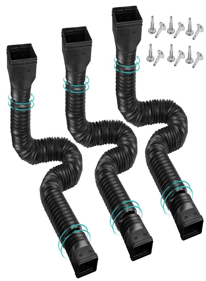 PXCAYFF 3 Pack Rain Gutter Downspout Extensions Flexible,Downspout Diverter Extendable From 21" To 58". Downspout Extender Is Suitable For Most Drain Pipe (Black) - Image 1
