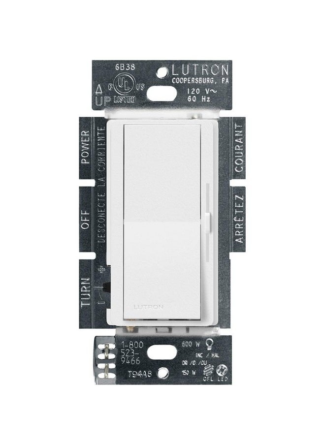 LUTRON Lutron Diva LED+ Dimmer Switch for Dimmable LED, Halogen and Incandescent Bulbs, 150W/Single-Pole or 3-Way, DVSCCL-153P-SW, Snow  - Image 1