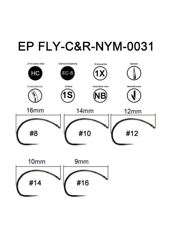 EUPHENG Fly Fishing Hooks 100pc Pack Barbless Catch & Release Dry Wet Nymph Shrimp&Pupa, Streamer, Caddis, Jig, Scud Flies Fishing Hooks (#8, EP Fly-C&R-NYM-0031) - Image 2
