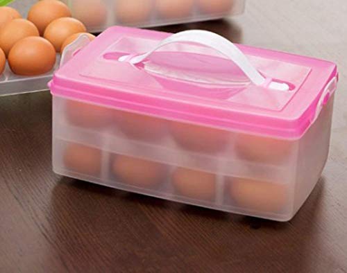 WOX MOX WOX MOX Two Layers Egg Storage Box with Handle Fresh Storage Tray 24 Eggs Double Layer Plastic Refrigerator Egg Container Storage Box Airtight Basket 23 x 159 x 105 cm Multicolour  - Image 2