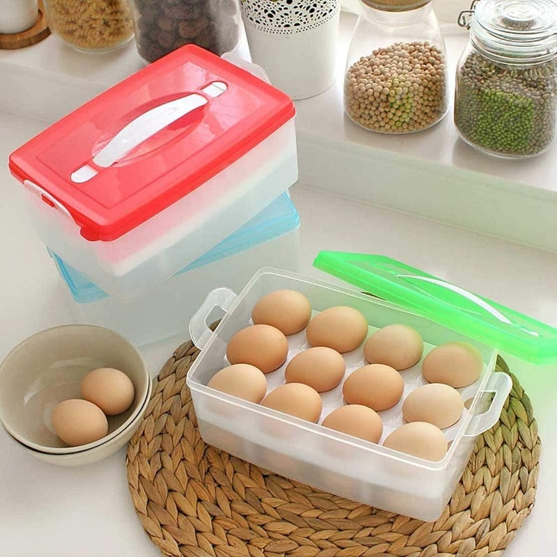 WOX MOX WOX MOX Two Layers Egg Storage Box with Handle Fresh Storage Tray 24 Eggs Double Layer Plastic Refrigerator Egg Container Storage Box Airtight Basket 23 x 159 x 105 cm Multicolour  - Image 1