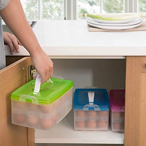 WOX MOX WOX MOX Two Layers Egg Storage Box with Handle Fresh Storage Tray 24 Eggs Double Layer Plastic Refrigerator Egg Container Storage Box Airtight Basket 23 x 159 x 105 cm Multicolour  - Image 3