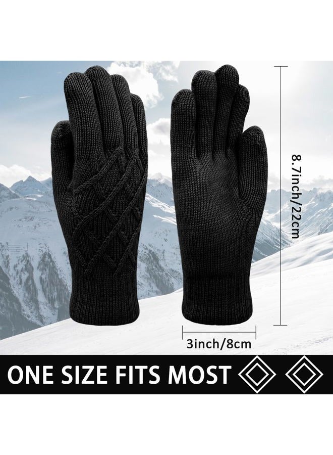 HOPSOOKEN Winter Wool Gloves for Women Men Warm Touch Screen Fleece Lined Elastic Knit Snow Gloves for Cold Weather, Black, One size - Image 2