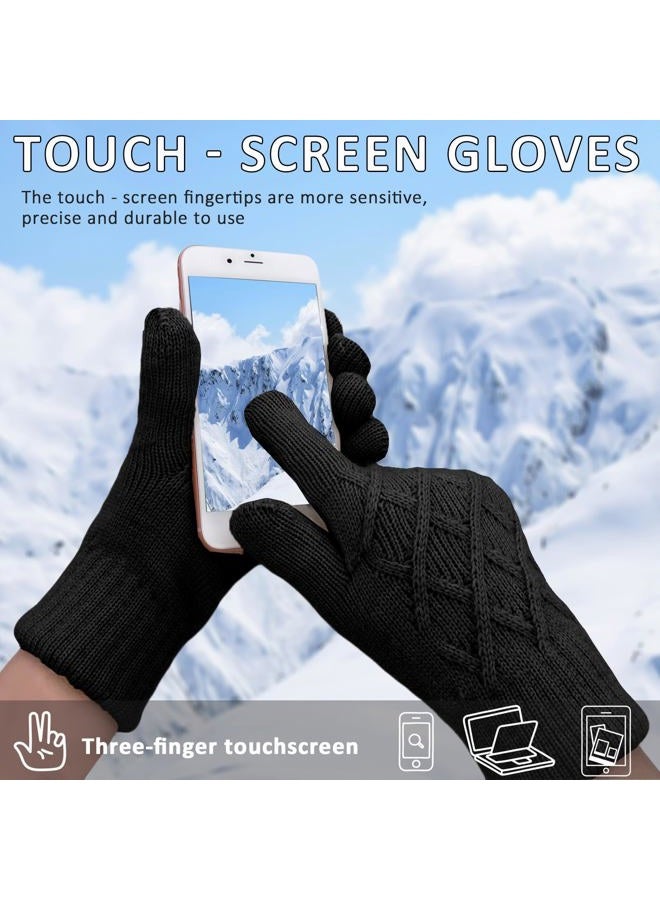 HOPSOOKEN Winter Wool Gloves for Women Men Warm Touch Screen Fleece Lined Elastic Knit Snow Gloves for Cold Weather, Black, One size - Image 4