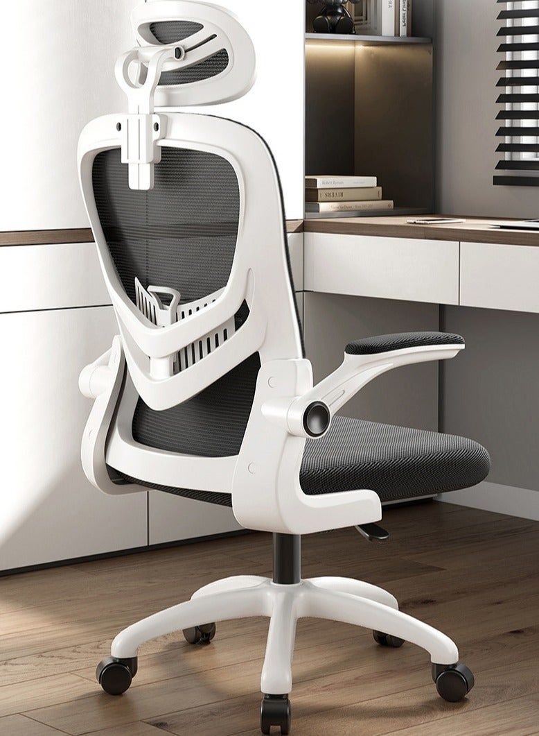 كرسي مكتب مريح، كرسي مكتب قابل للتعديل الارتفاع ومسند الرأس مع دعم قطني وعجلات للعمل والدراسة والألعاب، كرسي كمبيوتر دوار للمنزل والمكتب (أبيض، V3) - Image 1