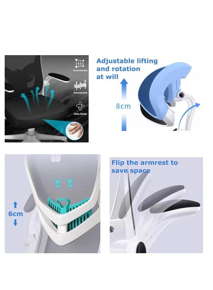 كرسي مكتب مريح، كرسي مكتب قابل للتعديل الارتفاع ومسند الرأس مع دعم قطني وعجلات للعمل والدراسة والألعاب، كرسي كمبيوتر دوار للمنزل والمكتب (أبيض، V3) - Image 4