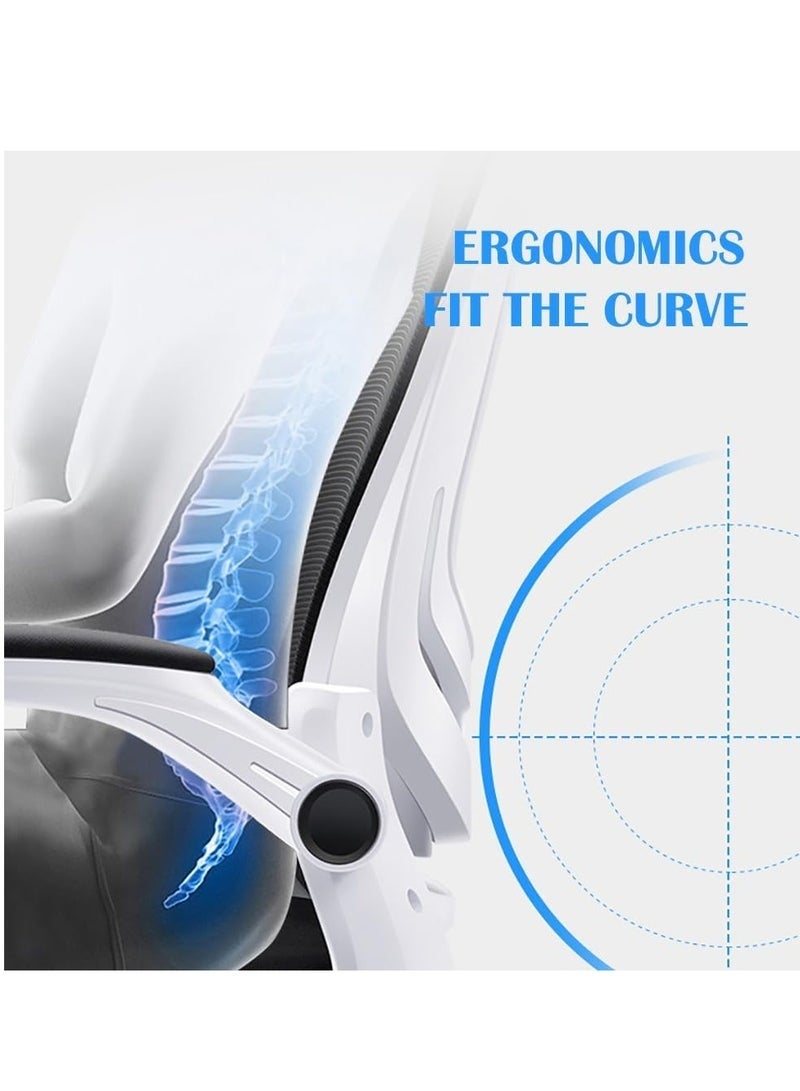 كرسي مكتب مريح، كرسي مكتب قابل للتعديل الارتفاع ومسند الرأس مع دعم قطني وعجلات للعمل والدراسة والألعاب، كرسي كمبيوتر دوار للمنزل والمكتب (أبيض، V3) - Image 5