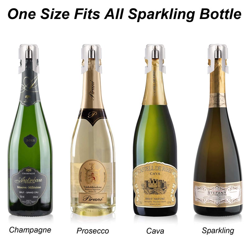 OWO Champagne Stopper with Stainless Steel, Professional Bottle Sealer for Champagne, Cava, Prosecco & Sparkling Wine, Champagne Saver Plug, Compact Champagne Bottle Plug Set of 2 - Image 4
