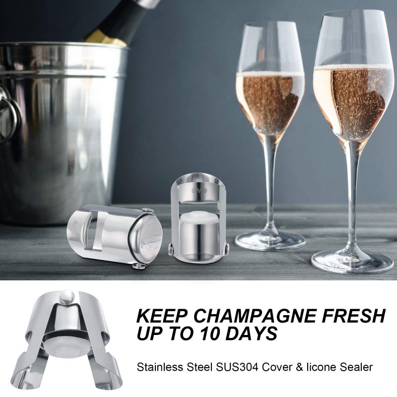 OWO Champagne Stopper with Stainless Steel, Professional Bottle Sealer for Champagne, Cava, Prosecco & Sparkling Wine, Champagne Saver Plug, Compact Champagne Bottle Plug Set of 2 - Image 1