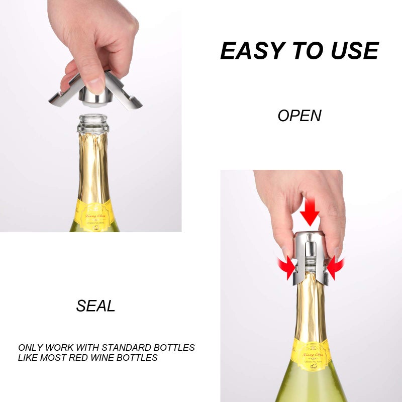 OWO Champagne Stopper with Stainless Steel, Professional Bottle Sealer for Champagne, Cava, Prosecco & Sparkling Wine, Champagne Saver Plug, Compact Champagne Bottle Plug Set of 2 - Image 3
