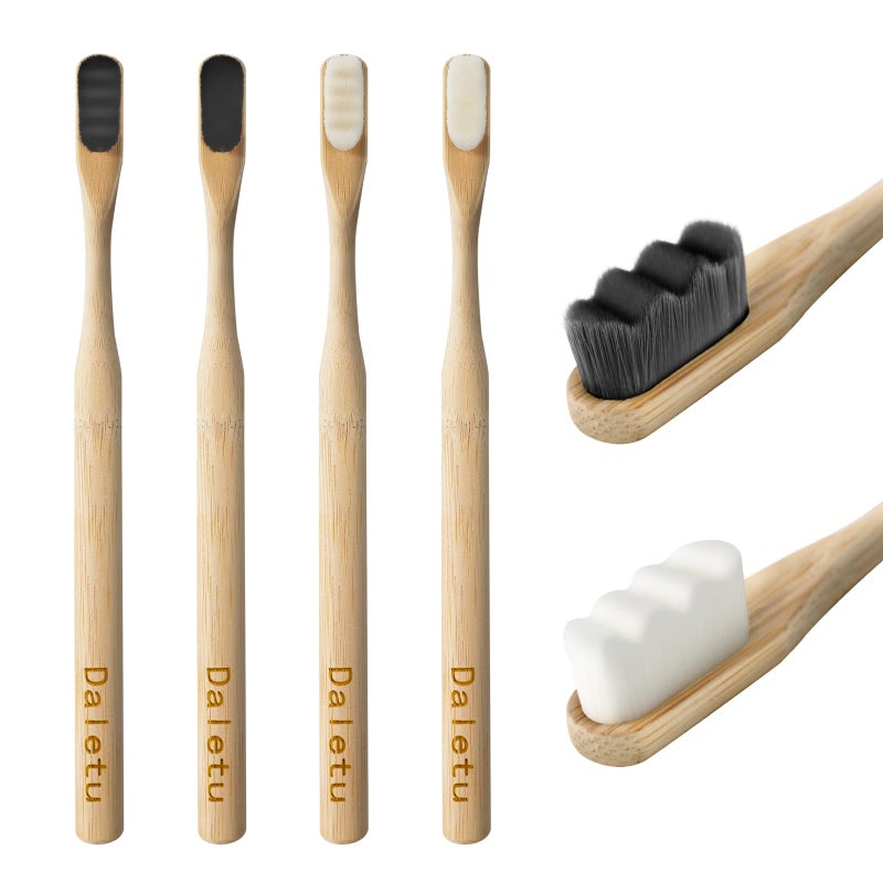 Daletu Extra Soft Bamboo Toothbrushes for Sensitive Gums, 20000 Extra Soft Bristle Toothbrushes for Adults, Eco-Friendly, Natural Wooden Organic Micro Nano Bamboo Bristle Toothbrush - 4 Pack - Image 1