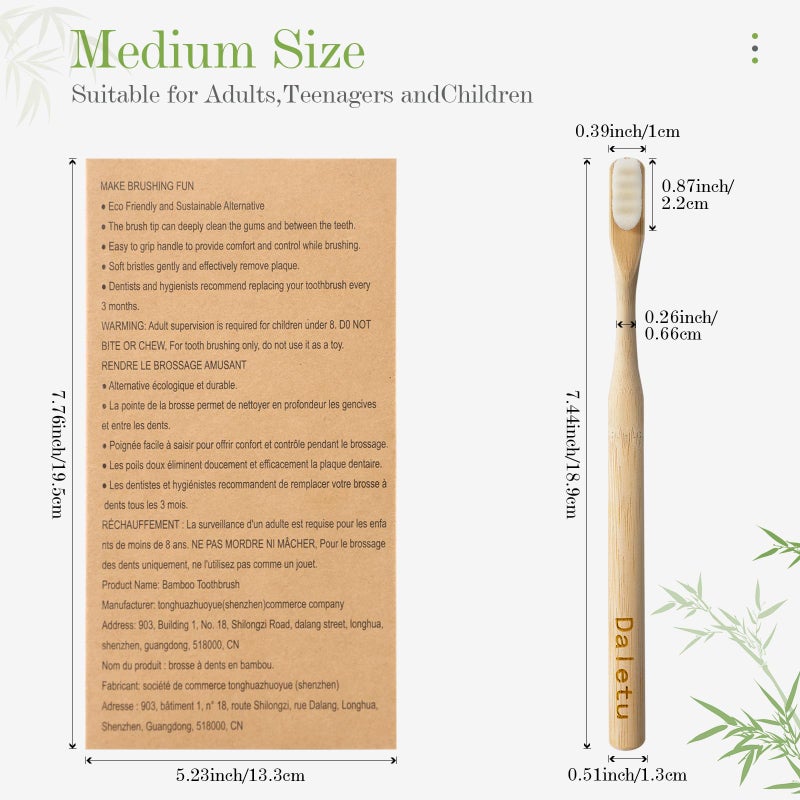 Daletu Extra Soft Bamboo Toothbrushes for Sensitive Gums, 20000 Extra Soft Bristle Toothbrushes for Adults, Eco-Friendly, Natural Wooden Organic Micro Nano Bamboo Bristle Toothbrush - 4 Pack - Image 5