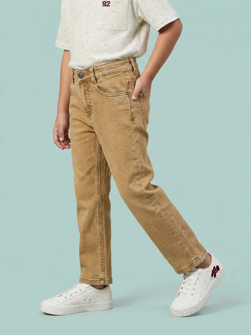 نوتيناتي Nautinati Boys Pure Cotton Khaki Straight Fit Jeans