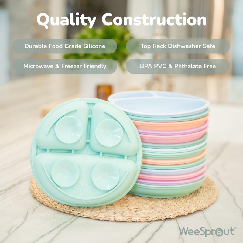 WeeSprout Suction Plates with Lids for Babies & Toddlers - 100% Silicone, Dinnerware Stays Put, Divided Design for Picky Eaters, Microwave & Dishwasher Friendly, 3 Pack - Image 5