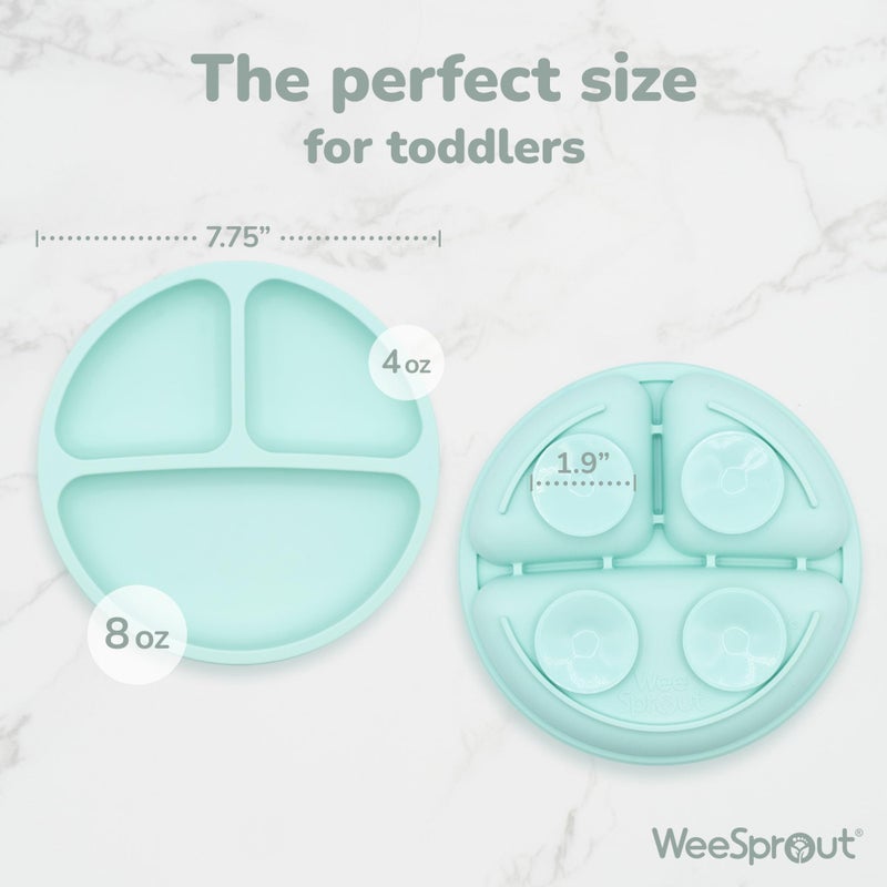 WeeSprout Suction Plates with Lids for Babies & Toddlers - 100% Silicone, Dinnerware Stays Put, Divided Design for Picky Eaters, Microwave & Dishwasher Friendly, 3 Pack - Image 2