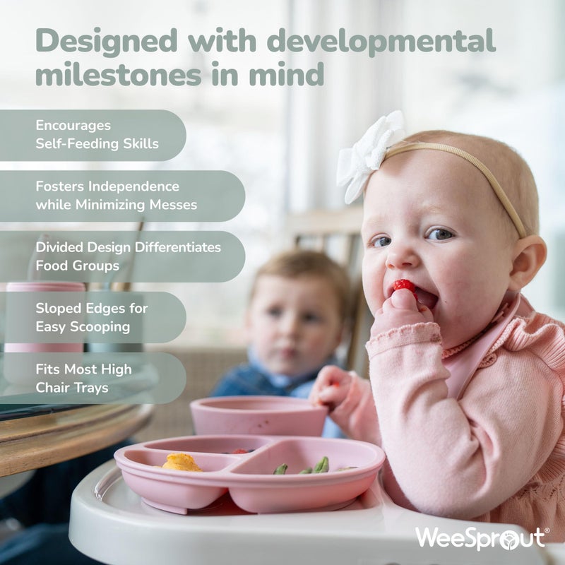 WeeSprout Suction Plates with Lids for Babies & Toddlers - 100% Silicone, Dinnerware Stays Put, Divided Design for Picky Eaters, Microwave & Dishwasher Friendly, 3 Pack - Image 4