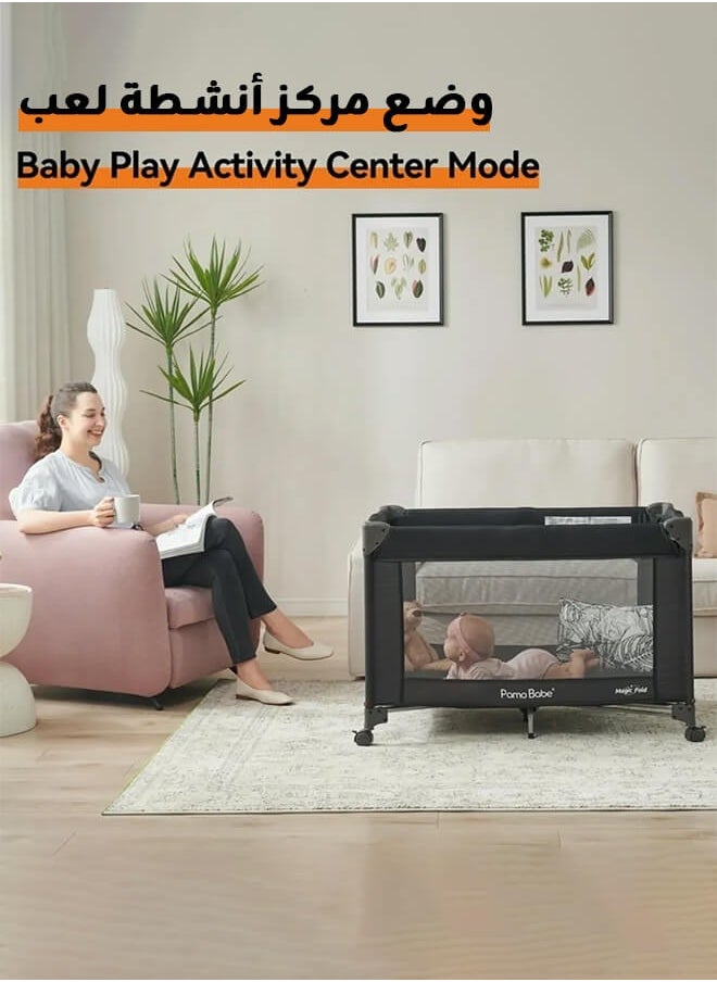 hibobi Portable Playard with Bassinet in Black, Lightweight Packable and Easy Setup Baby Playard with Mattress and Travel Bag  - Image 4
