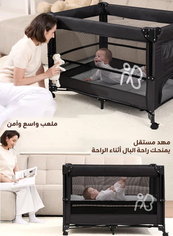 hibobi Portable Playard in Black with Carrybag an Shoulder Strap, Lightweight, Packable and Easy Setup Baby Playard, Breathable Mesh Sides and Soft Fabric - Comes with a Removable Padded Mat - Image 2