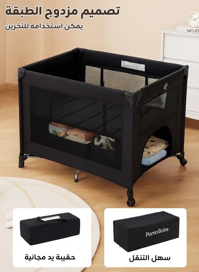 hibobi Portable Playard in Black with Carrybag an Shoulder Strap, Lightweight, Packable and Easy Setup Baby Playard, Breathable Mesh Sides and Soft Fabric - Comes with a Removable Padded Mat - Image 3