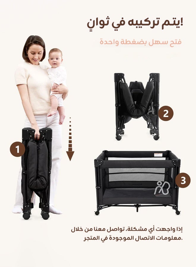 hibobi Portable Playard in Black with Carrybag an Shoulder Strap, Lightweight, Packable and Easy Setup Baby Playard, Breathable Mesh Sides and Soft Fabric - Comes with a Removable Padded Mat - Image 4