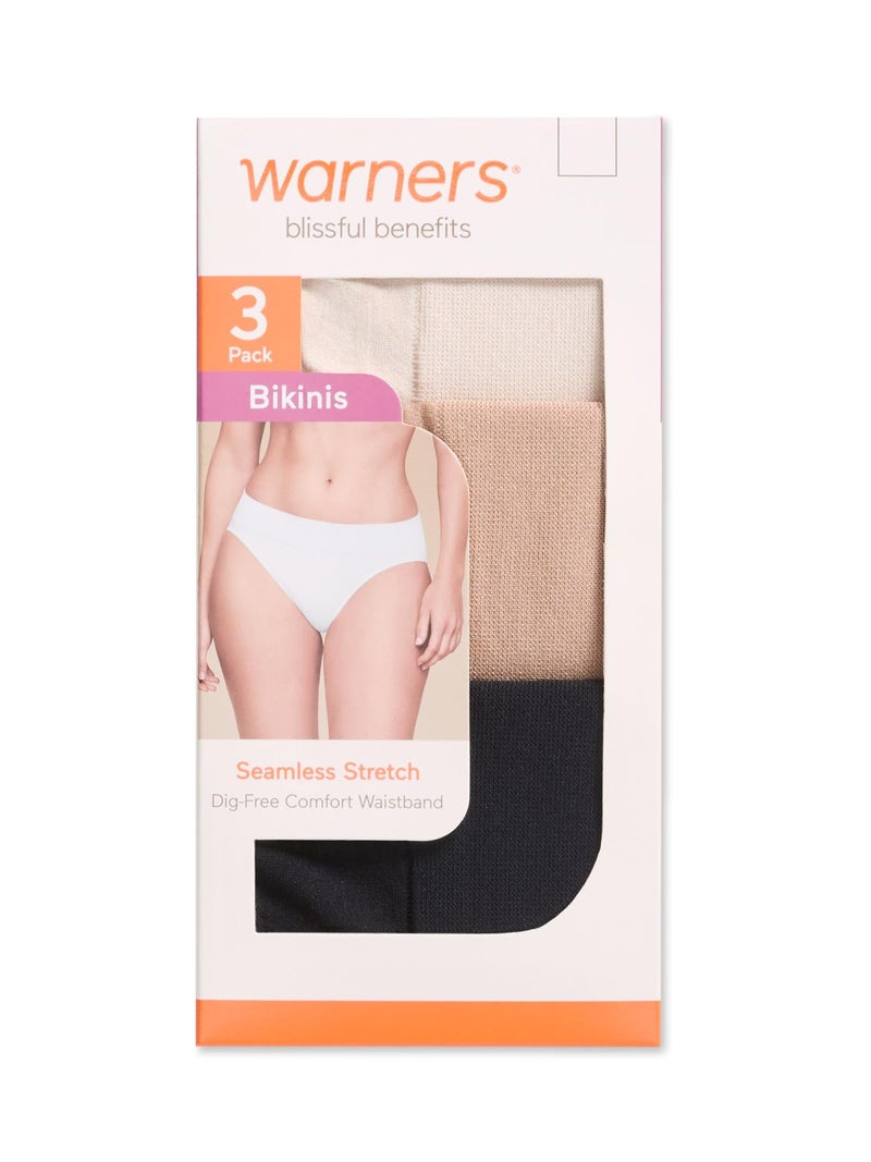 Warner's WarnersÂ® Blissful Benefits No Pinching No ProblemsÂ® Dig-Free Seamless Stretch 3-Pack Bikini WRW251BK10 - Image 2