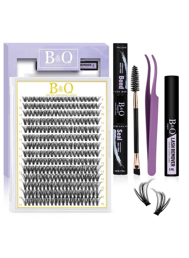 B&qaugen Diy Lash Extension Kit 280 Pcs Individual Eyelash Extension Kit 0.07D 9-16Mix 30D 40D 50D Cluster Lashes Kit Lash Glue Remover For Eyelash Extensions(Kit-40D-0.07D,9-16Mix) - Image 1