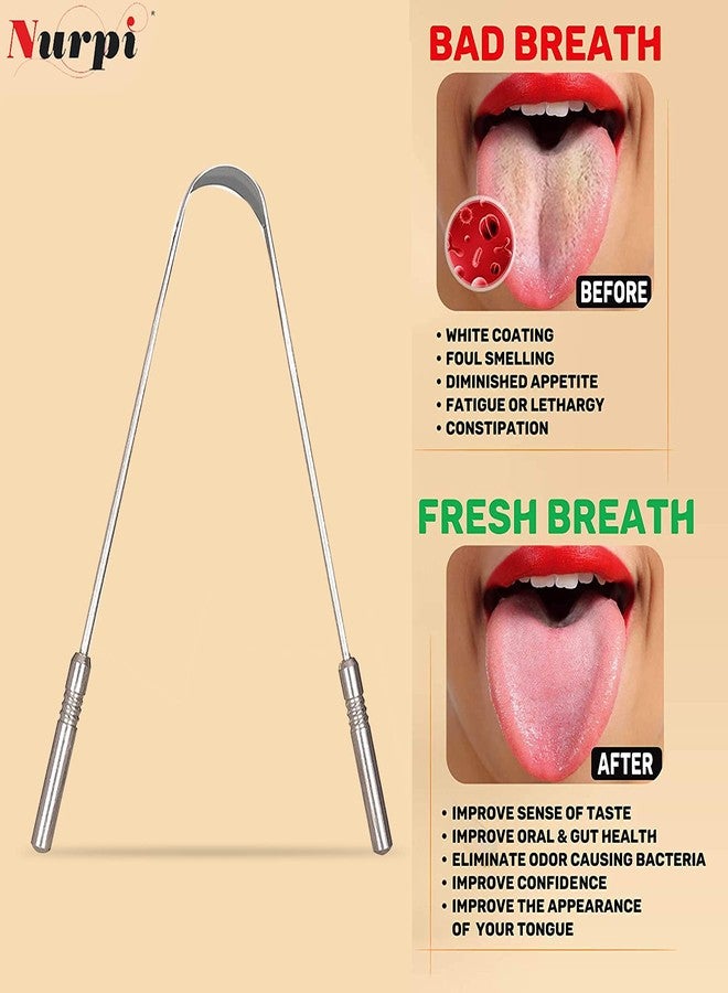 Nurpi Stainless Steel Premium Tongue Cleaner for Adults and Kids Fights Bad Breath Oral Health Care Tool, Easy to Use Travel Friendly- Pack of 5 - Image 3