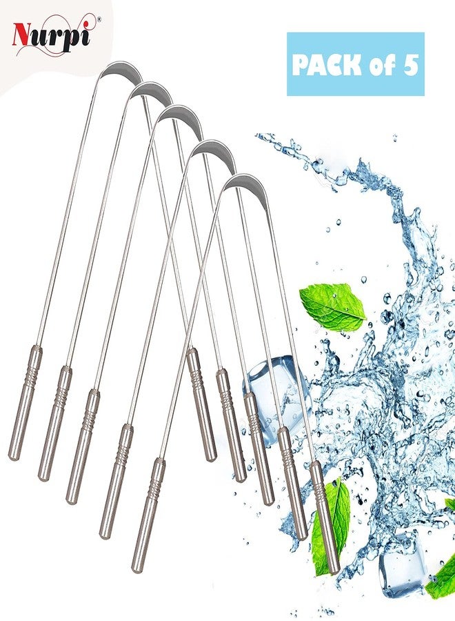 Nurpi Stainless Steel Premium Tongue Cleaner for Adults and Kids Fights Bad Breath Oral Health Care Tool, Easy to Use Travel Friendly- Pack of 5 - Image 2