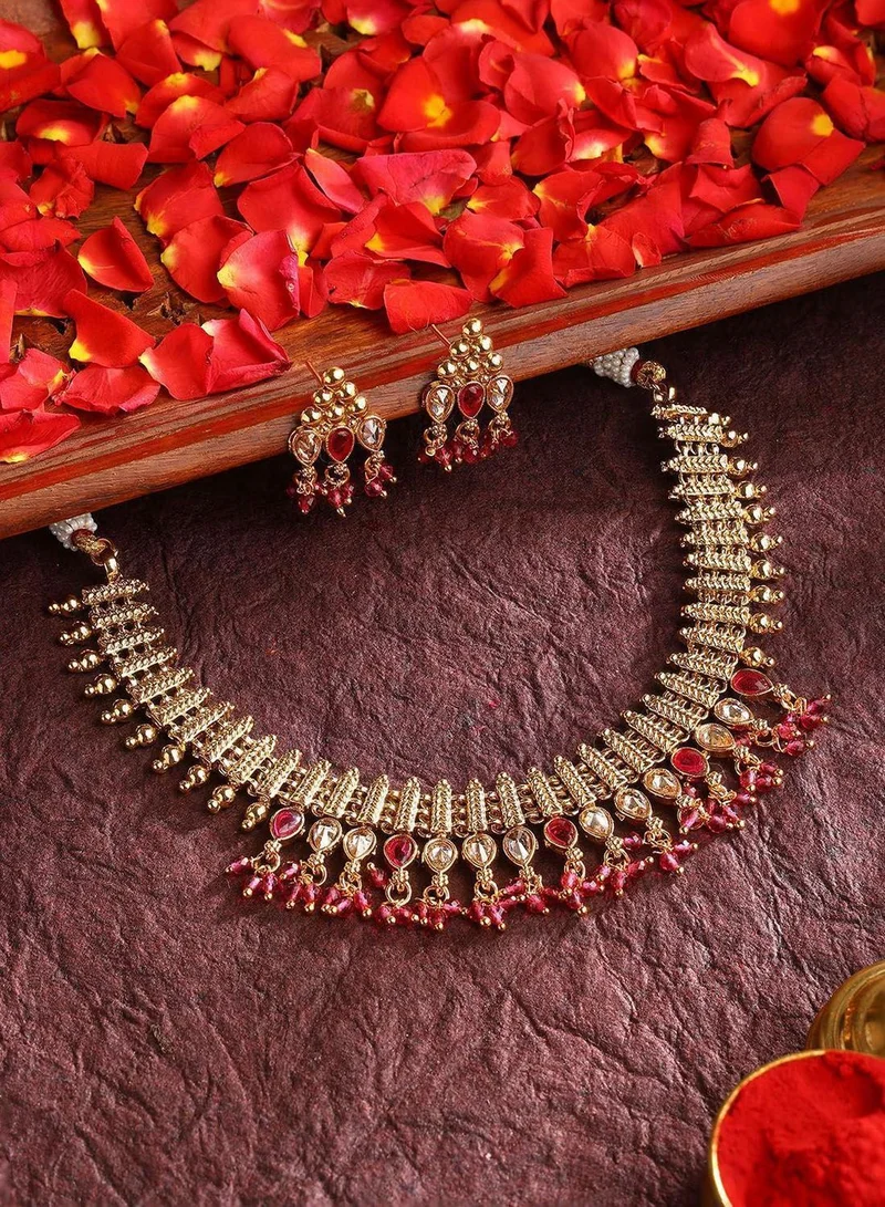 Priyaasi Plated Beaded Contemporary Drop Earrings