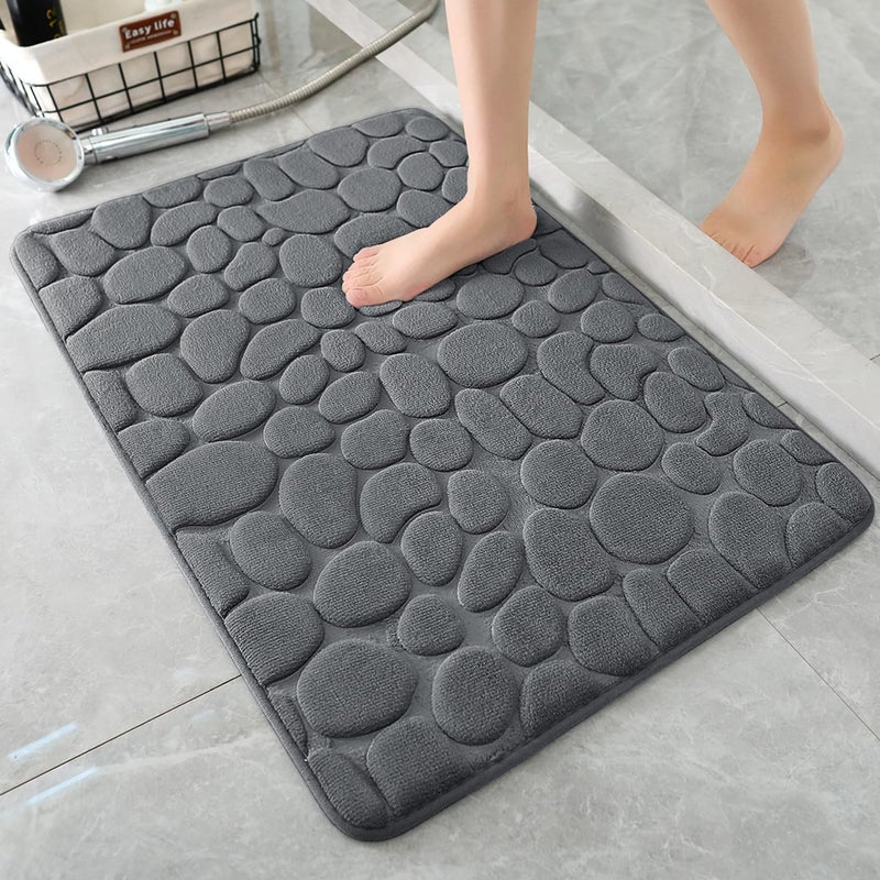 YIHOUSE Bathroom Mat Rug Memory Foam Bath Mat NonSlip Bathroom Floor Mats Cobblestone Bath Mats Absorbent Bath Rugs Washable Quick Dry 17x24Dark Gray
