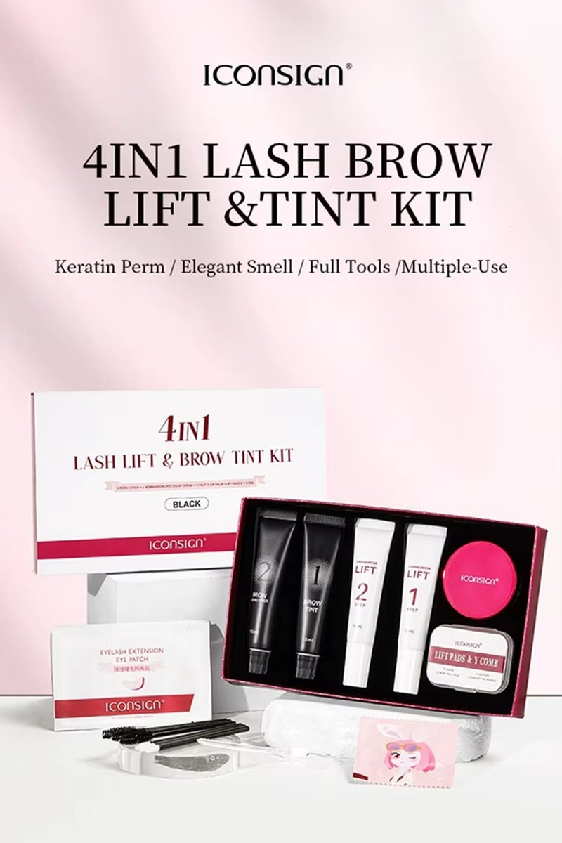 إيكونساين مجموعة الرموش والحواجب 4 في 1 رفع الرموش، وتغليف الحواجب، وصبغة (أسود/بني/قهوة) - تجعيد الكيراتين، تركيبة نباتية، تجعيدات طويلة الأمد وحواجب كاملة - نتائج صالون احترافية في المنزل! - Image 2