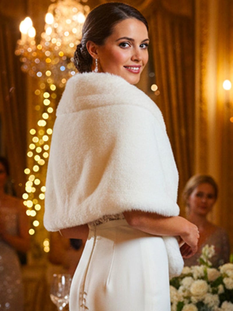 EASEDAILY Women's Fur Shawls and Wraps Wedding Fur Scarf Faux Bridal Stole with Brooch for Brides and Bridesmaids (A white) (A-white, US 4-14 (S-M)) - Image 5