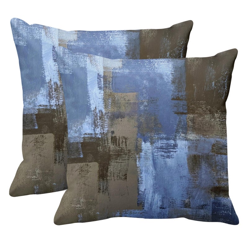 Emvency Set of 2 Blue Brown Painting Throw Pillow Covers Beige Office Contemporary Abstract Modern Design Retro Decorative Pillow Case Home Decor Standard Square 18x18 Inch Cushion Pillowcase - Image 2