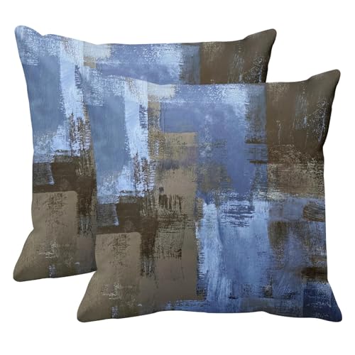 Emvency Set of 2 Blue Brown Painting Throw Pillow Covers Beige Office Contemporary Abstract Modern Design Retro Decorative Pillow Case Home Decor Standard Square 18x18 Inch Cushion Pillowcase - Image 1