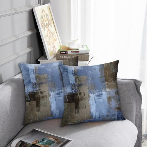 Emvency Set of 2 Blue Brown Painting Throw Pillow Covers Beige Office Contemporary Abstract Modern Design Retro Decorative Pillow Case Home Decor Standard Square 18x18 Inch Cushion Pillowcase - Image 3