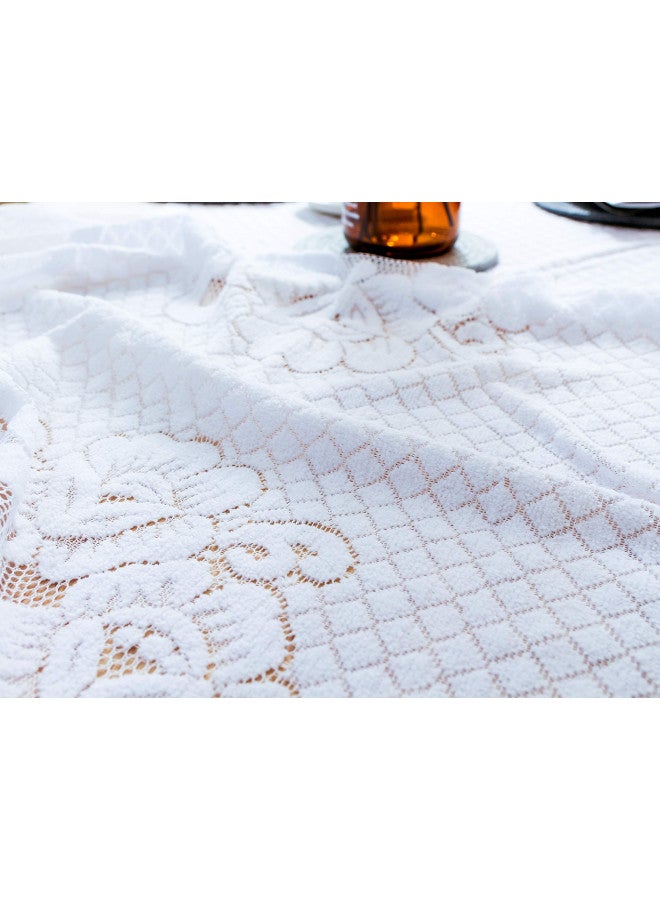 GEFEII GEFEII White Lace Tablecloth Rectangular for Rectangle Table Crochet Lace Tablecloths Oblong lace Table Covers 60"X104" for Kitchen Wedding Party Decoration  - Image 4