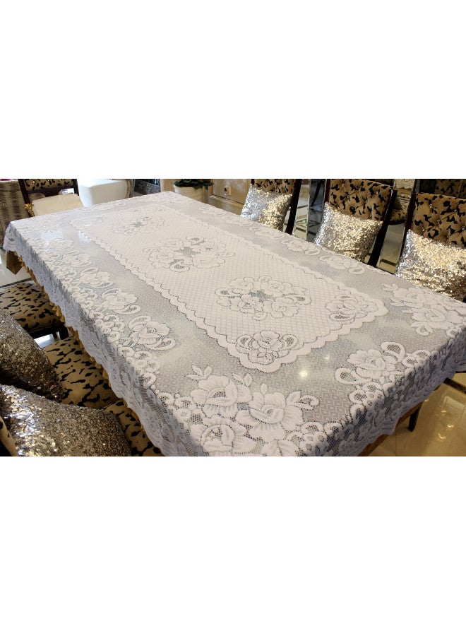GEFEII GEFEII White Lace Tablecloth Rectangular for Rectangle Table Crochet Lace Tablecloths Oblong lace Table Covers 60"X104" for Kitchen Wedding Party Decoration  - Image 1