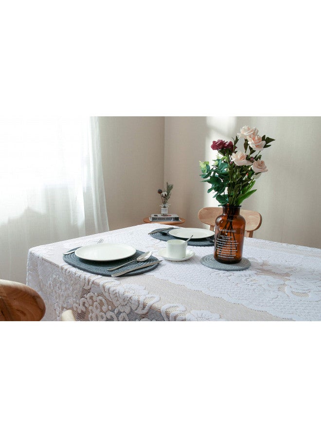 GEFEII GEFEII White Lace Tablecloth Rectangular for Rectangle Table Crochet Lace Tablecloths Oblong lace Table Covers 60"X104" for Kitchen Wedding Party Decoration  - Image 2
