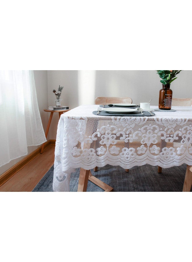 GEFEII GEFEII White Lace Tablecloth Rectangular for Rectangle Table Crochet Lace Tablecloths Oblong lace Table Covers 60"X104" for Kitchen Wedding Party Decoration  - Image 3
