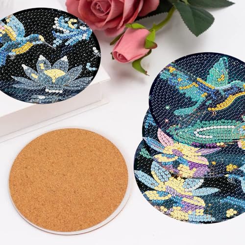 mrpwnle 8 Pieces Diamond Art Coasters Kits-Hummingbird Diamond Painting Coasters Kits with Holder Cork Pads DIY Bird Diamonds Art Coaster Set for Adults Beginners Crafts Supplies - Image 5