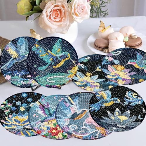mrpwnle 8 Pieces Diamond Art Coasters Kits-Hummingbird Diamond Painting Coasters Kits with Holder Cork Pads DIY Bird Diamonds Art Coaster Set for Adults Beginners Crafts Supplies - Image 4