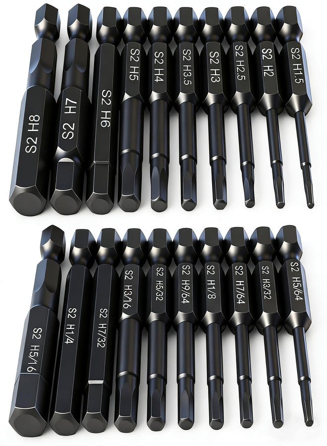 PTSLKHN Hex Head Allen Wrench Drill Bit Set (10pc Metric & 10pc SAE), Allen Wrench Drill Bits, Upgraded 1/4" Quick Release Shank Magnetic Hex Bit Set - Perfect for Ikea Type Furniture - Image 1