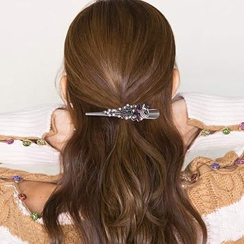 Minkissy Metal Duckbill Hair Clips 2PC Large Vintage Rhinestone Duckbill Alligator Clips Crystal Teeth Hair Barrettes Duckbill Hairpins for Women Girls Colorful - Image 4