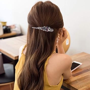 Minkissy Metal Duckbill Hair Clips 2PC Large Vintage Rhinestone Duckbill Alligator Clips Crystal Teeth Hair Barrettes Duckbill Hairpins for Women Girls Colorful - Image 5