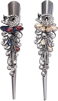 Minkissy Metal Duckbill Hair Clips 2PC Large Vintage Rhinestone Duckbill Alligator Clips Crystal Teeth Hair Barrettes Duckbill Hairpins for Women Girls Colorful - Image 1
