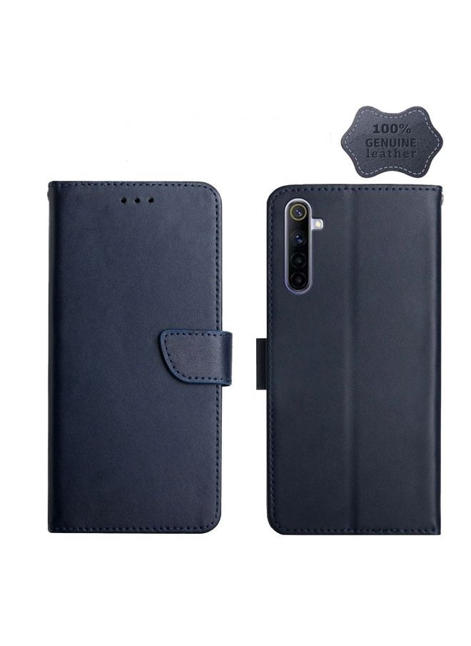 HuHa Case Cover For Realme 6 Pro Genuine Leather Fingerprint-proof Horizontal Flip Phone Case Blue 