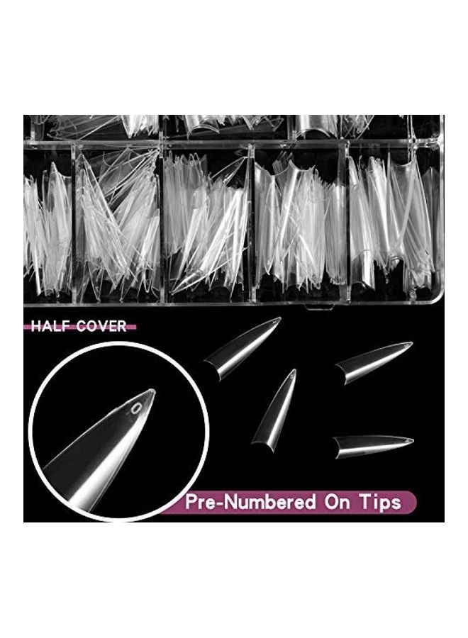 NIBEMINENT 600-Piece Long Clear Half Cover False Nail Tips Set with 4 Glues and File Box - Image 2